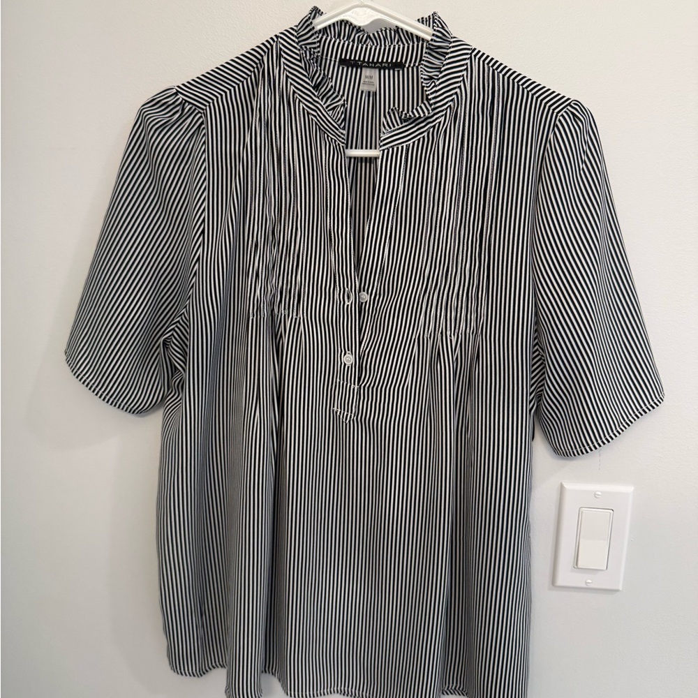 Tahari Monochrome Striped Blouse